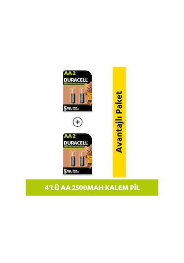 Duracell HR6/DX1500 2500 mAh AA Ni-MH Şarj Edilebilir Kalem Pil 2 x 2'li