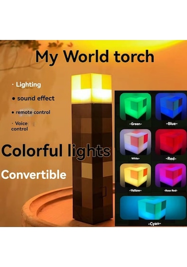 Maoyaya Minecraft Lambası: Şarj Ed., Sesli, El İle Sallan., Çocuklar İçin Parlak Sarı Sarı