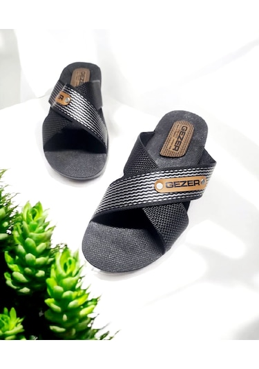 Erkek Çapraz Bant Rahat Taban Ev Ve Dışarı Terliği Siyah
