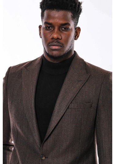 Wessi Slim Fit Desenli Kahverengi Erkek Ceket Kahverengi