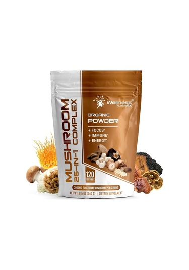 Organic Powder Mushroom 25-ın-1 Complex 120 Servis Net Wt 8.5 Oz 240 G