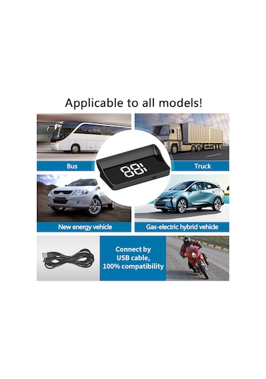 Fosenze Araç Gps Hud Yüksek Keskinlikli Hız Gösterici, Usb İle Otomatik Bağlanma, Tam Desteksiz Kurulum Km/sa, Yeşil Işık