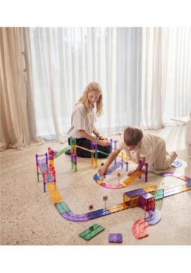Cleverclixx Large Race Track Manyetik Bloklar, Pastel 80 Parça