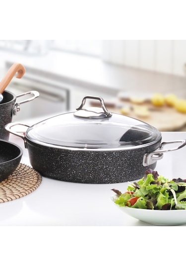 Falez Black Line Döküm Granit Tencere Basık Pilav Tenceresi 28 CM
