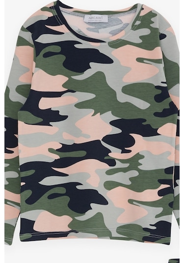 Macawı Kız Çocuk Pijama Takımı Kamuflaj Desenli 3-7 Yaş, Karışık Renk-karışık Renk Çok Renkli