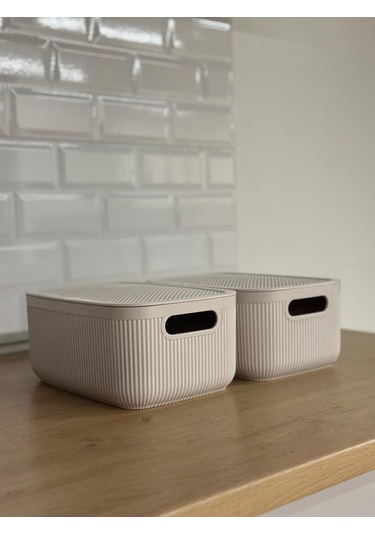 Okyanus Home Linea Smart Box Bej 2,4 Lt 2 Adet Kapaklı Çok Amaçlı Saklama Kutusu Bej