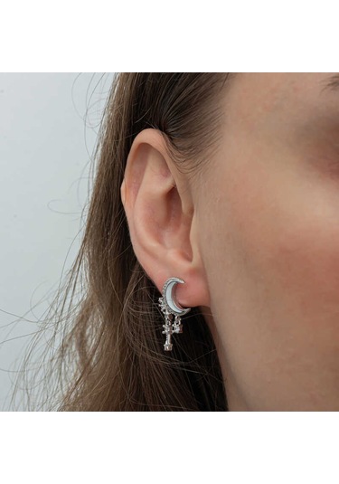 Gümüş Sallantılı Ay Yıldız Kadın Küpe Sl6597 Gümüş