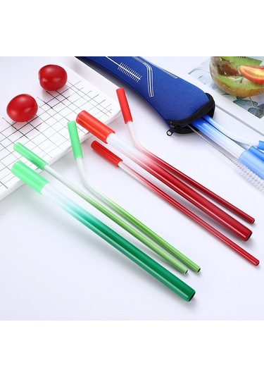 8'li Set Paslanmaz Çelik Metal Pipet, Renkli Ve Yeniden Kullanılabilir Mavi