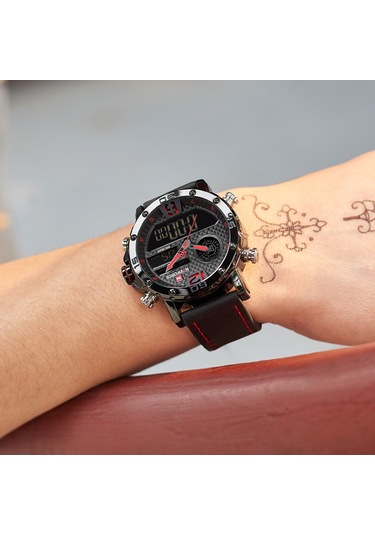 Erkek Saat Dijital Kuvars Alarm Kronometre İş Spor Günlük Kol Saati Kırmızı Diğer