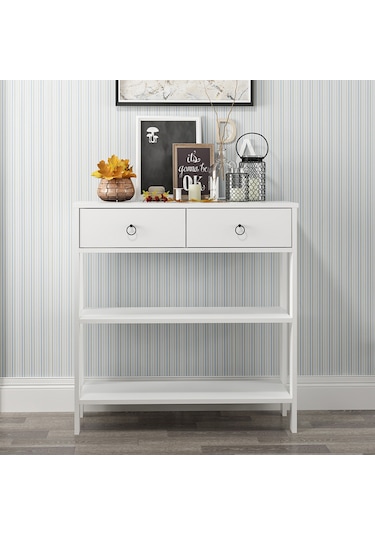 Dekorosso Luke Modern Dekoratif 2 Çekmeceli 2 Raflı Dresuar Beyaz