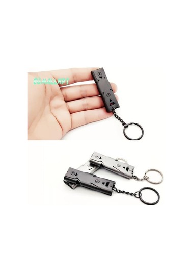 Siyah Taşınabilir Paslanmaz Çelik Çift Borulu Mini - Yüksek Desibel Hayatta Kalma Anahtarlık Düdüğü Siyah