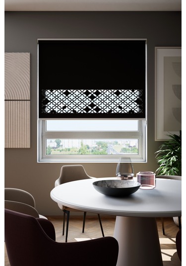 Lazer Kesim Mat Stor Perde, Lazer Kesimli Klasik Serisi, C-131008 Siyah Renk Gri