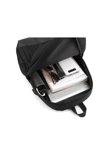 Siyah Astarlı Lüx Kumaş Çok Cepli Okul Sırt Gezi Çantası Siyah