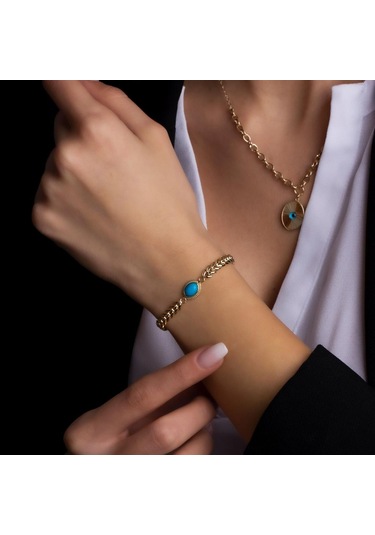 Altın Firuze Bileklik BL0041 Sarı Altın