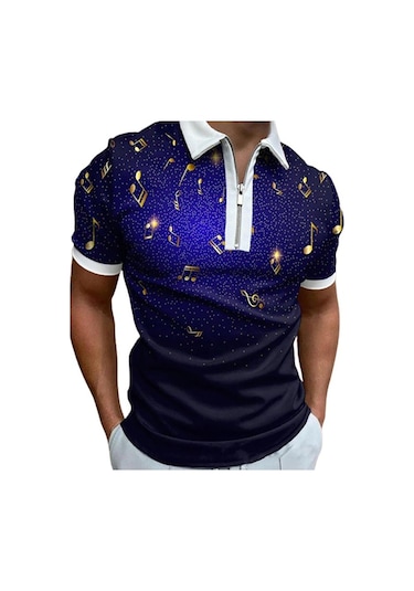 Mor Rahat Yaka T-shirt Genç Erkek Moda Fermuar Kısa Kollu Tişört Erkek 3d Yeşil Işınları Baskı T Gömlek Mor