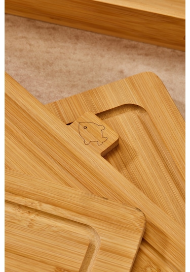 Cooker 5 Parça Standlı Fonksiyonel Bambu Kesim Tahtası Kahverengi