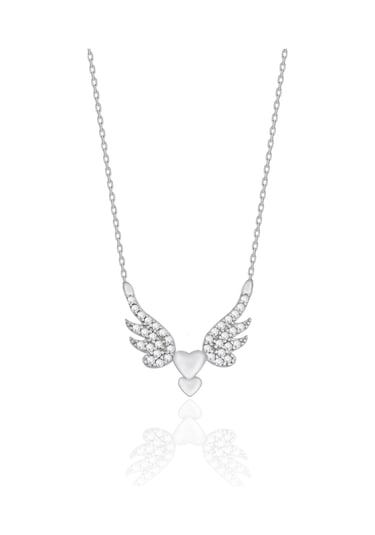 Silvera Telkari 925 Ayar Zirkon Taşlı Melek Kanatlı Kalp Kolye St009 Gümüş