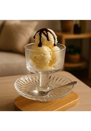 Katlı Ayaklı Cam Çerezlik Dondurmalık Tatlılık Sunumluk Magnolya Kase Tabak Sunum Kasesi Şeffaf