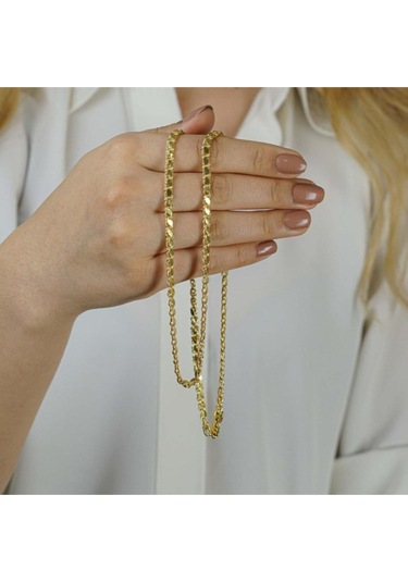 Modagümüşevi Altın Kaplama 4 Mm 925 Ayar Gümüş Pullu Zincir Kolye 59 Cm