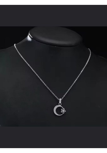925 Ayar Gümüş Kristal Taşlı Ay Yıldız Kolye