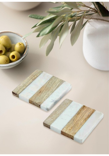 The Mia Nature Bardak Altlığı 2li Set Brk0117 Beyaz - Kahverengi