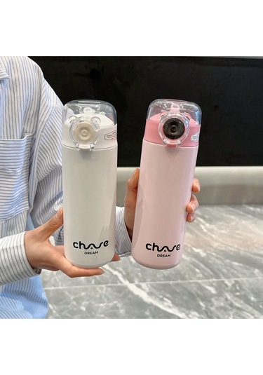 Pipetli Kapaklı Paslanmaz Çelik Isı Yalırımlı Termos Kupa 400 Ml - Beyaz Beyaz