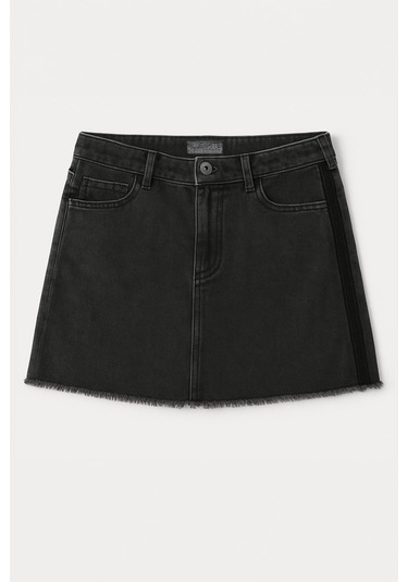 Yüksek Bel Püsküllü Mini Jean Etek Antrasit