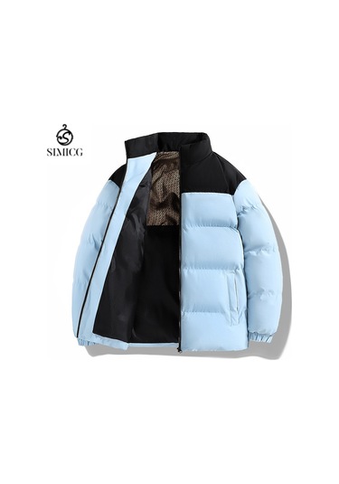 Erkek Dış Mekan Şişme Mont Sıcak Şişme Ceket Mavi
