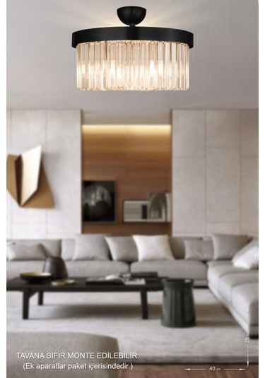 Desina 40'lık Kristal Taşlı Lüks Avize - Siyah Siyah