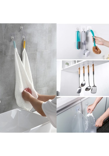 Güçlü Yapışkanlı Banyo Mutfak Eşya Ürün Askılığı 3 Adet-al4266 Şeffaf
