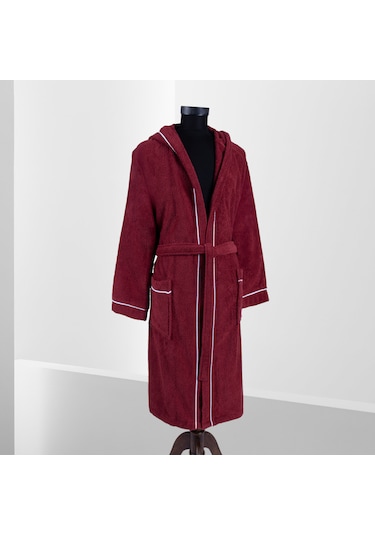 % 100 Pamuklu Laodikeia Kapşonlu Unisex Kadın Erkek Bornoz Bordo