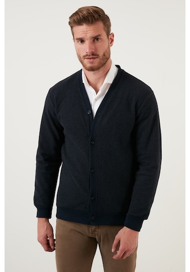 Buratti Pamuklu Regular Fit Düğmeli V Yaka Erkek Hırka 456205 Lacivert