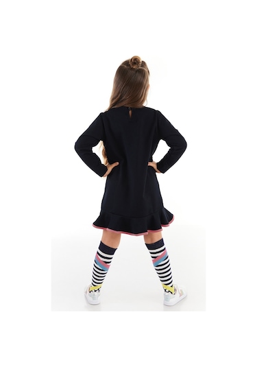Denokids Mshb&g Perçem Fırfırlı Lacivert Kız Çocuk Elbise + Dizaltı Çorap Çok Renkli