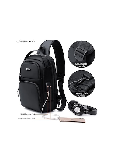 Wiersoon W51831 Tek Askılı Şarj Portlu Omuz/göğüs/sırt Çantası Siyah