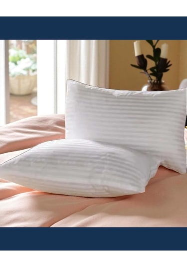 Solivane Otel Tipi Lüks Yastık Kılıfı 83 Tel Pamuk Saten Çizgili Kumaş Queen Size 60x80 Beyaz-2