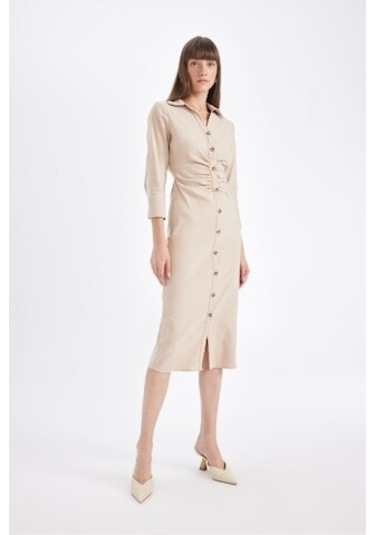 Defacto Gömlek Yaka Basic Düz Düğmeli Beli Büzgülü Bengalin Yarım Kollu Elbise D4560AX24AUBG303