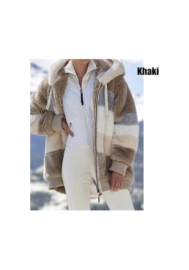Kış Kadın Moda Kapşonlu Sıcak Gevşek Ceket Kadınlar İçin Patchwork Giyim Fermuar Bayanlar Artı Boyutu Kazak Haki Kış Kadın Moda Kapşonlu Sıcak Gevşek Ceket Kadınlar İçin Patchwork Giyim Fermuar Bayanlar Artı Boyutu Kazak Haki