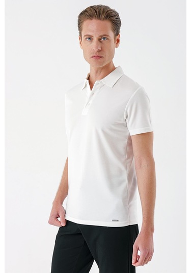 Slim Fit Düğmeli Polo Yaka Pamuklu Beyaz Tişört Ts 879 Beyaz