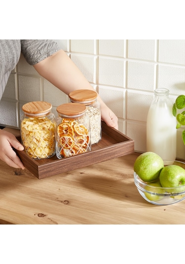 Selka Home - 3'lü Kesme Detaylı Ahşap Kapak Kavanoz 890 Ml