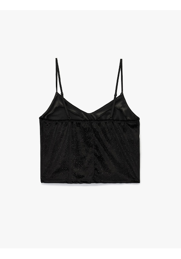 Koton V Yaka Parıltılı Askılı Pijama Üstü Siyah 6wlk90015mk Siyah