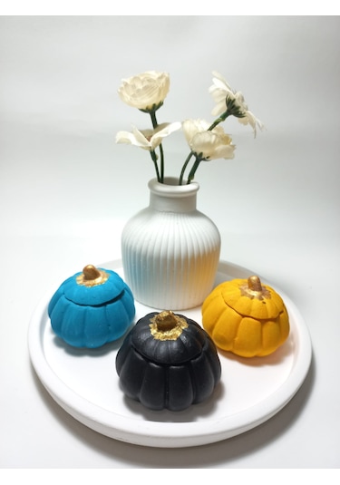 Tabaklı 3'lü Mini Balkabağı Vazo Dekoratif Set Random Çok Renkli