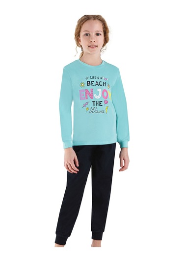 Ersoy 740gu Kız Çocuk Garson Boy Uzun Kollu Pijama Takımı-mavi Mavi