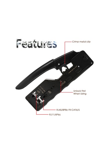Samdoo "çok Fonksiyonlu Rj45 Rj11 Rj12 Konektör Sıkma Pensesi - Cat7, Cat6, Cat5 Uyumlu" Siyah