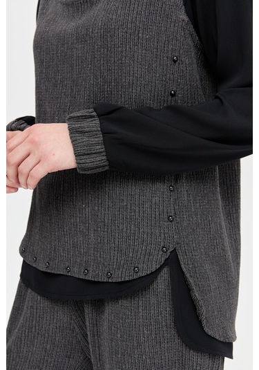 Retro Dokulu Üçlü Pantolonlu Takım Antrasit-antrasit Antrasit