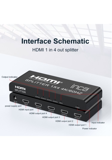 Inca Ihsk-460 Hdmı Splitter 1 İn 4out 4k 60hz Switch