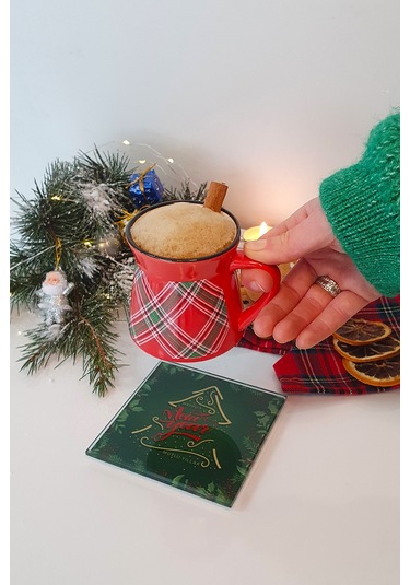 Decorita Cam Bardak Altlığı Happy New Year 4'lü Takım 10 CM x10 CM Yeşil