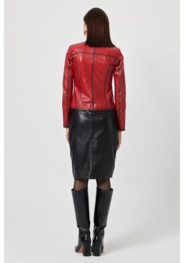 Antonella Kırmızı Kadın Deri Mont 001