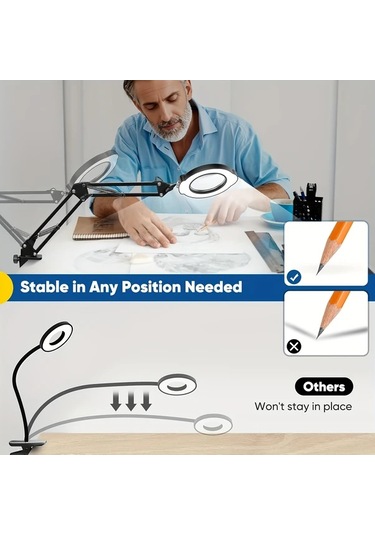 Xuweiwei Siyah Lıshumeı Led Büyüteçli Lamba 5 Renk 10 Parlaklık Ayaklı Işık Siyah