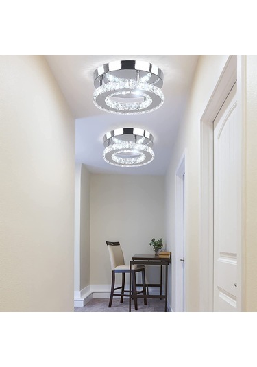 Symbee Led Kristal Tavan Lambası, Yuvarlak Koridor/enfilod/ Balkon Işığı, Modern Minimalist, 20x20cm 15w, 3 Renkli 3000-6500k Değişim Işık Kaynağı Sarı