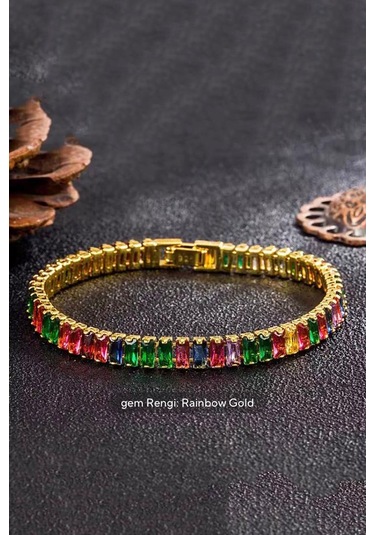 Kadın 316 L Çelik Vip Seri Antialerjik Baget Zirkon Taşlı Su Yolu Bileklik Ölçüleri 17cm + 3 Cm Uzatma 7 Mm Taş Boyutu-5208 Renkli